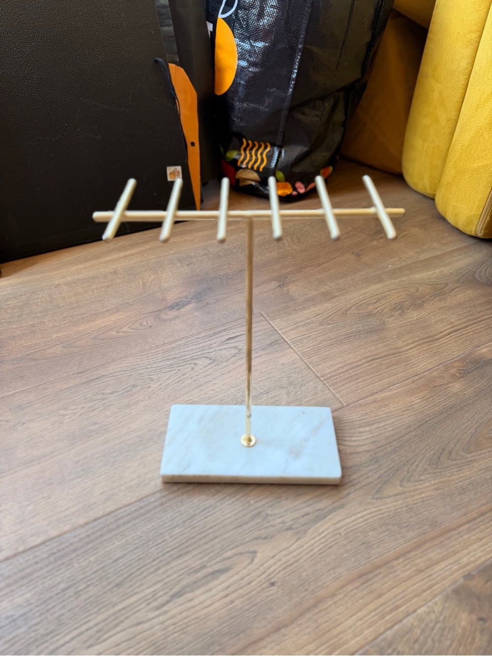 Anthropologie Gold and White Marble T-Bar Earring Stand